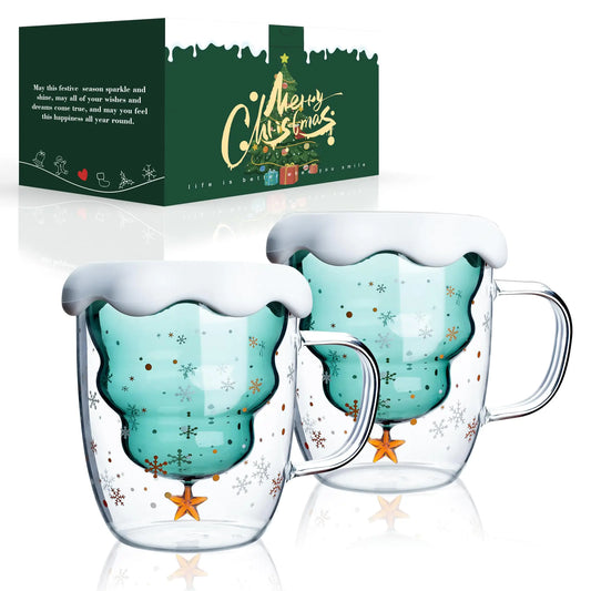 Christmas Tree Double-Walled Glass Mugs – Set of 2