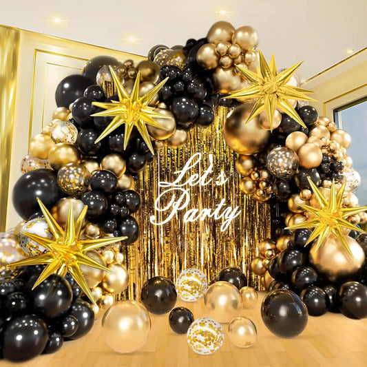Black and Gold Balloon Garland Kit – 164pcs for Luxurious Party Decor