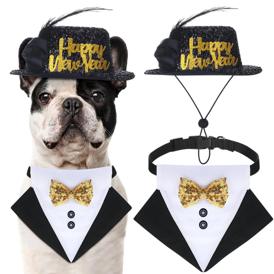 Happy New Year Pet Hat & Bandana Set
