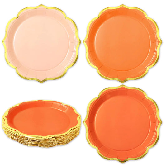 Gradient Orange Scalloped Paper Plates – 30 Pack (9-Inch)