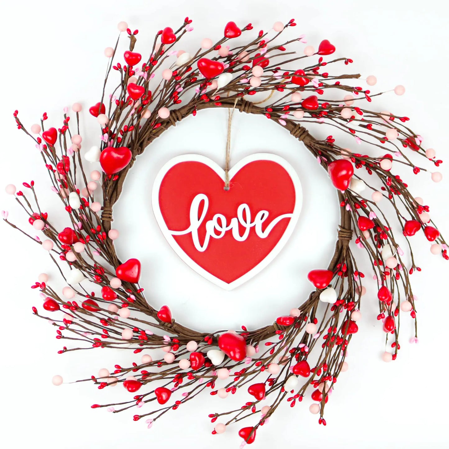 Valentine’s Day Heart Berry Wreath – 20 Inch Romantic Door Decoration
