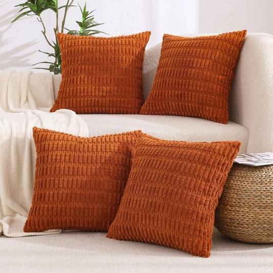 4PC Rust Corduroy Pillow Covers (18x18”)