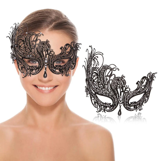 Rhinestone Filigree Metal Masquerade Mask – Queen's Night Edition