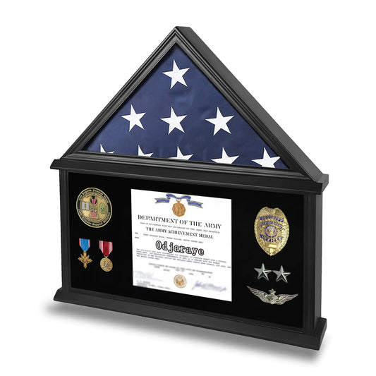 Odjaraye Flag Display Case – Solid Wood Military Shadow Box for 5x9.5 Folded Veteran Burial Flag