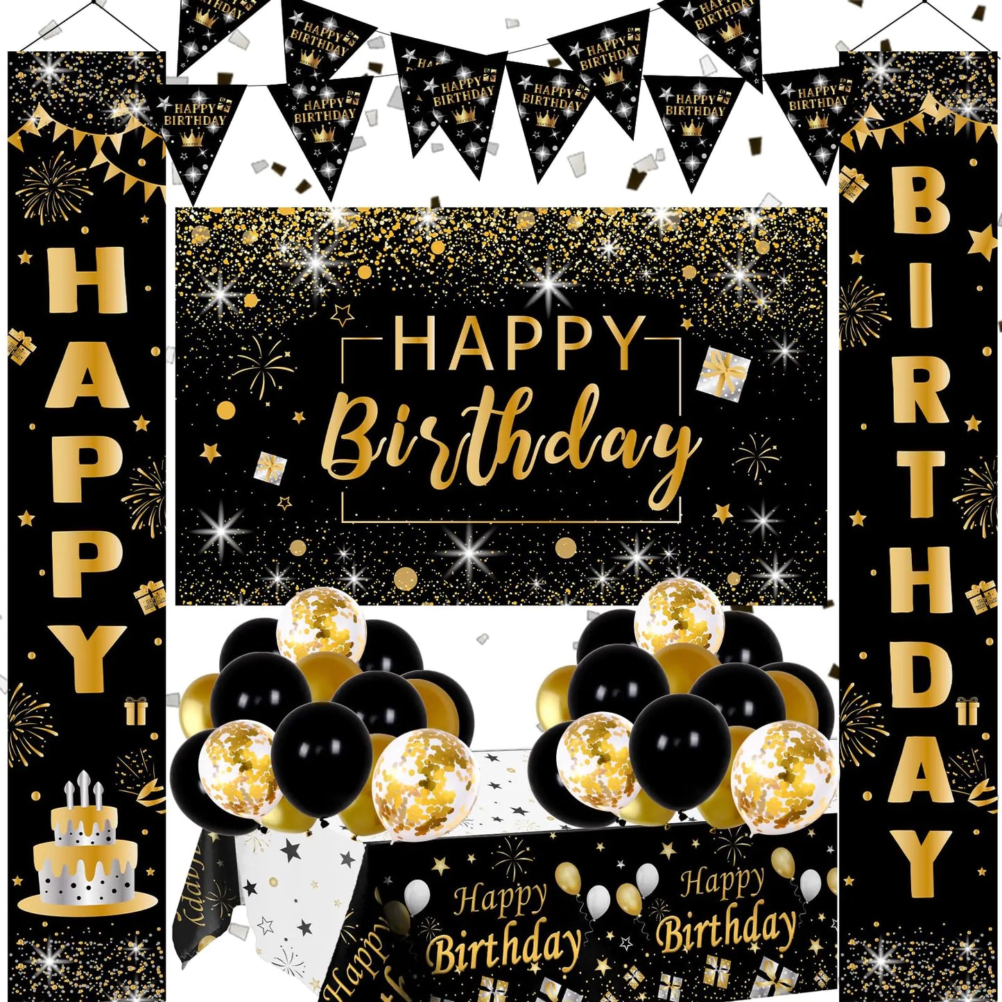Black and Gold Birthday Party Decoration Set