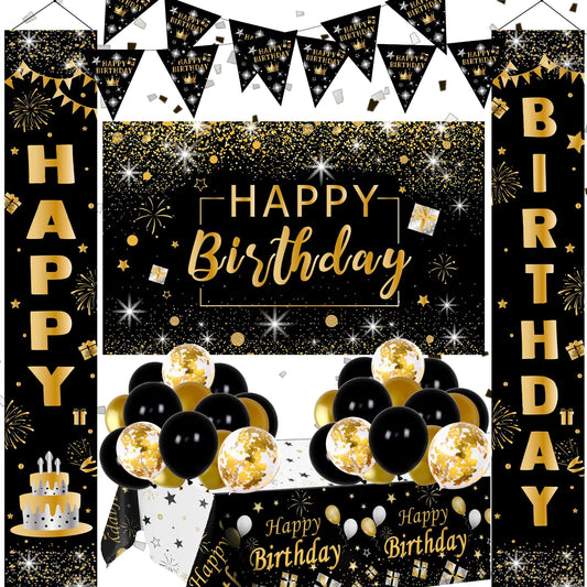 Black and Gold Birthday Party Decoration Set