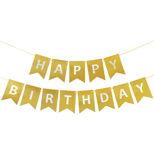 Happy Birthday Banner – Glitter Letter Flags with Hanging Rope