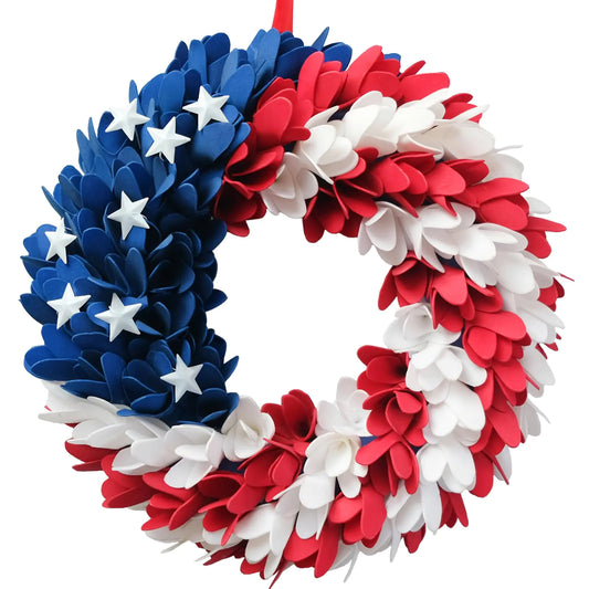 Patriotic Forsythia & Rose Wreath – 13" Red, White & Blue
