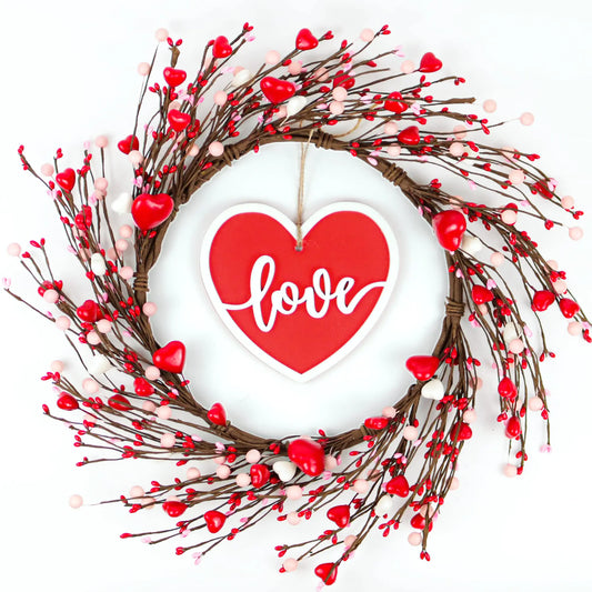 Valentine’s Day Heart Berry Wreath – 20 Inch Romantic Door Decoration