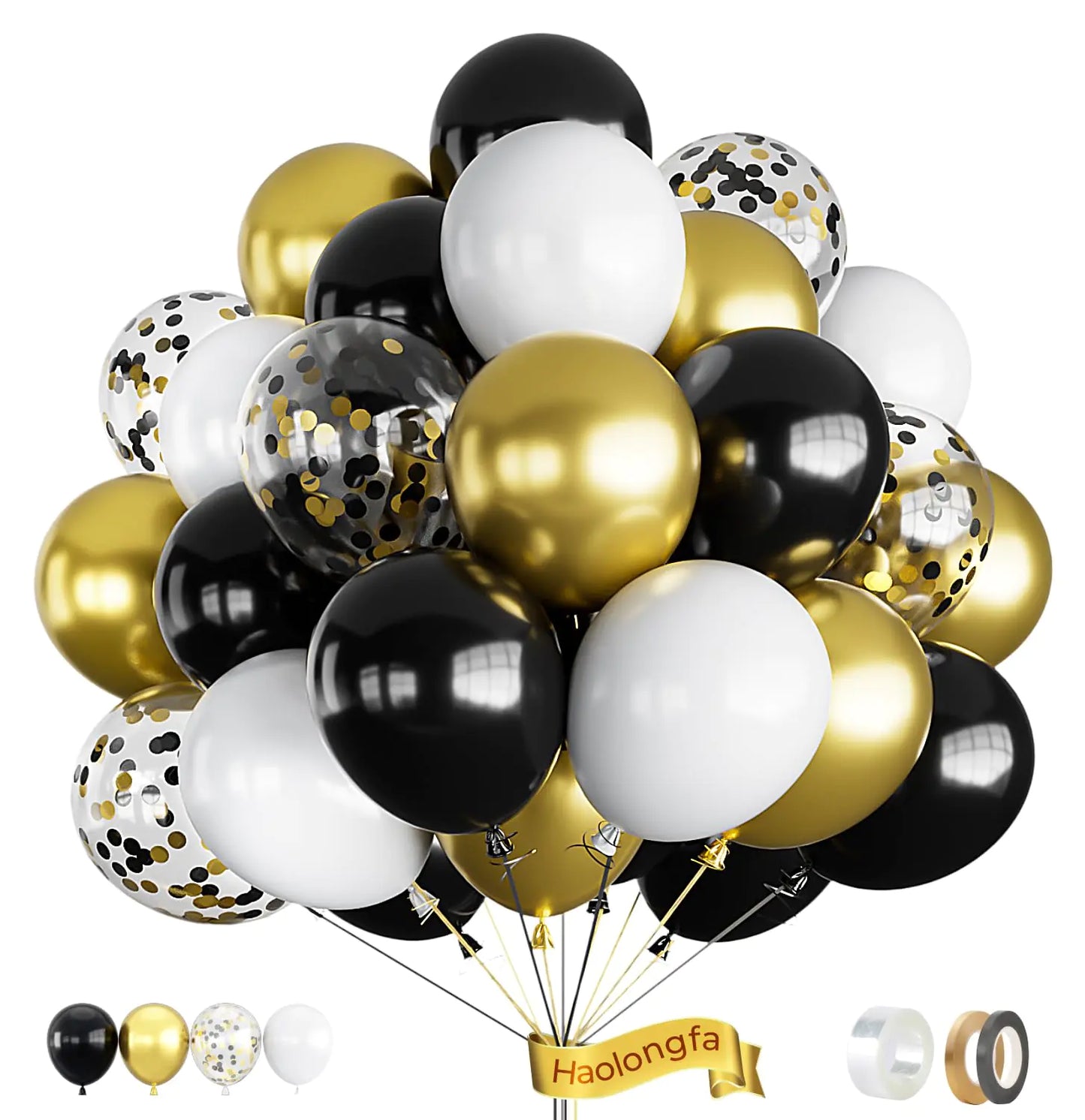 Black and Gold Balloon Set – Elegant 60-Piece Party Balloon Kit for New Year's Eve