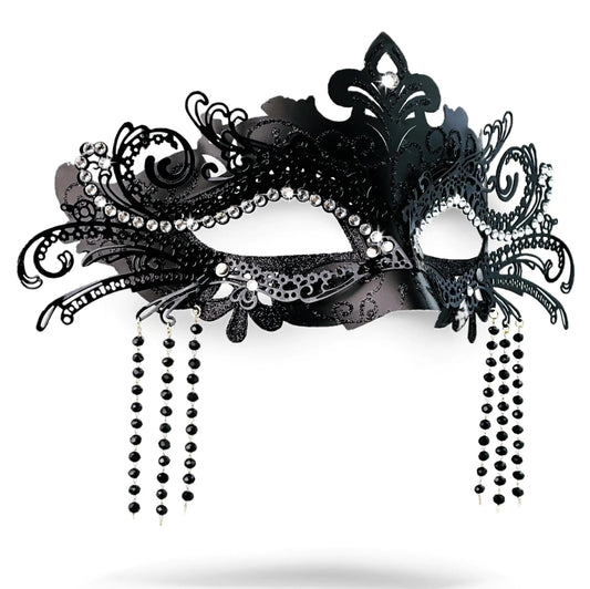Queen of the Night – Black Beaded Masquerade Mask