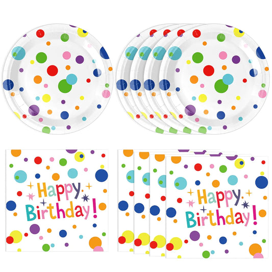 Black and Gold Dot Birthday Party Supplies – 40-Piece Set