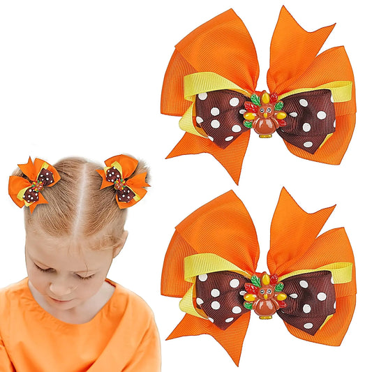Thanksgiving Turkey Hair Bow Clips (Set of 2)