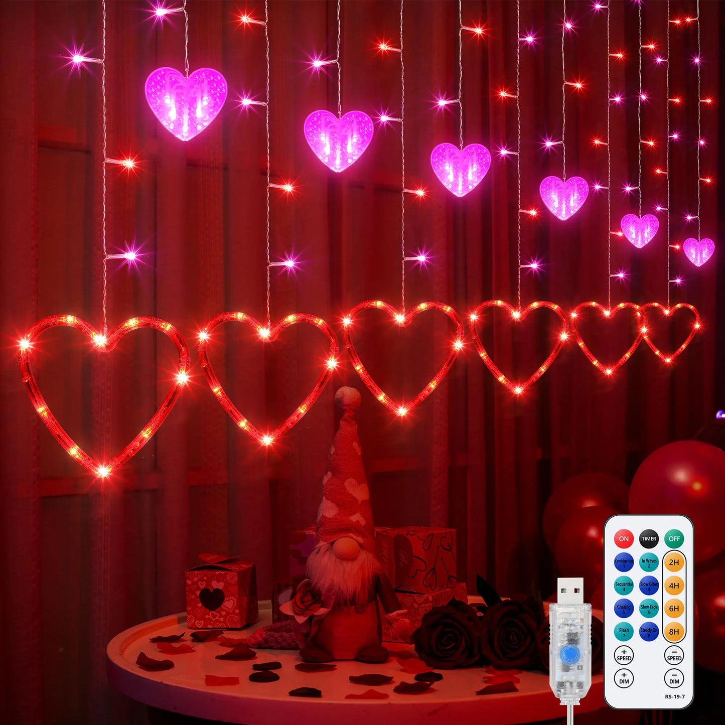 Romantic Heart Curtain Lights – Valentine's Day LED Window Decor