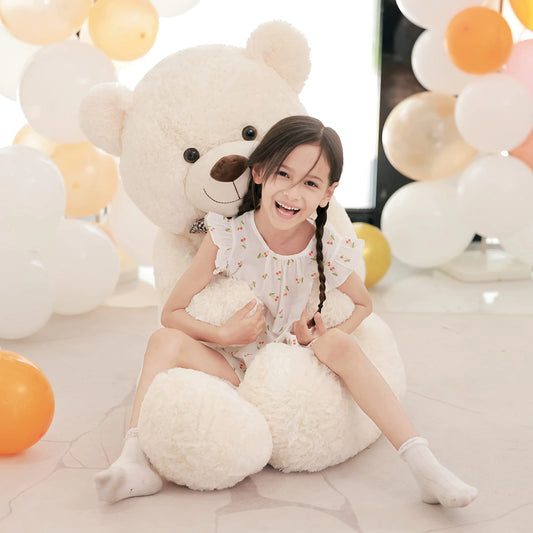Classic 55-Inch White Teddy Bear with Plaid Bow