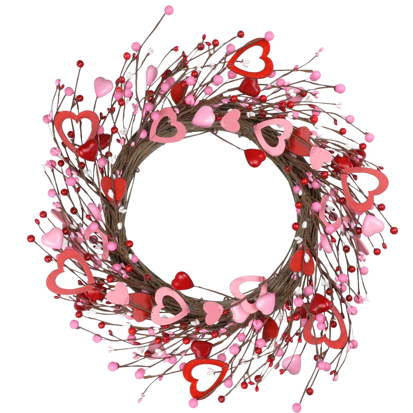 Valentine's Day Rattan Wreath with Berries and Hearts – 18" Door & Wall Decor