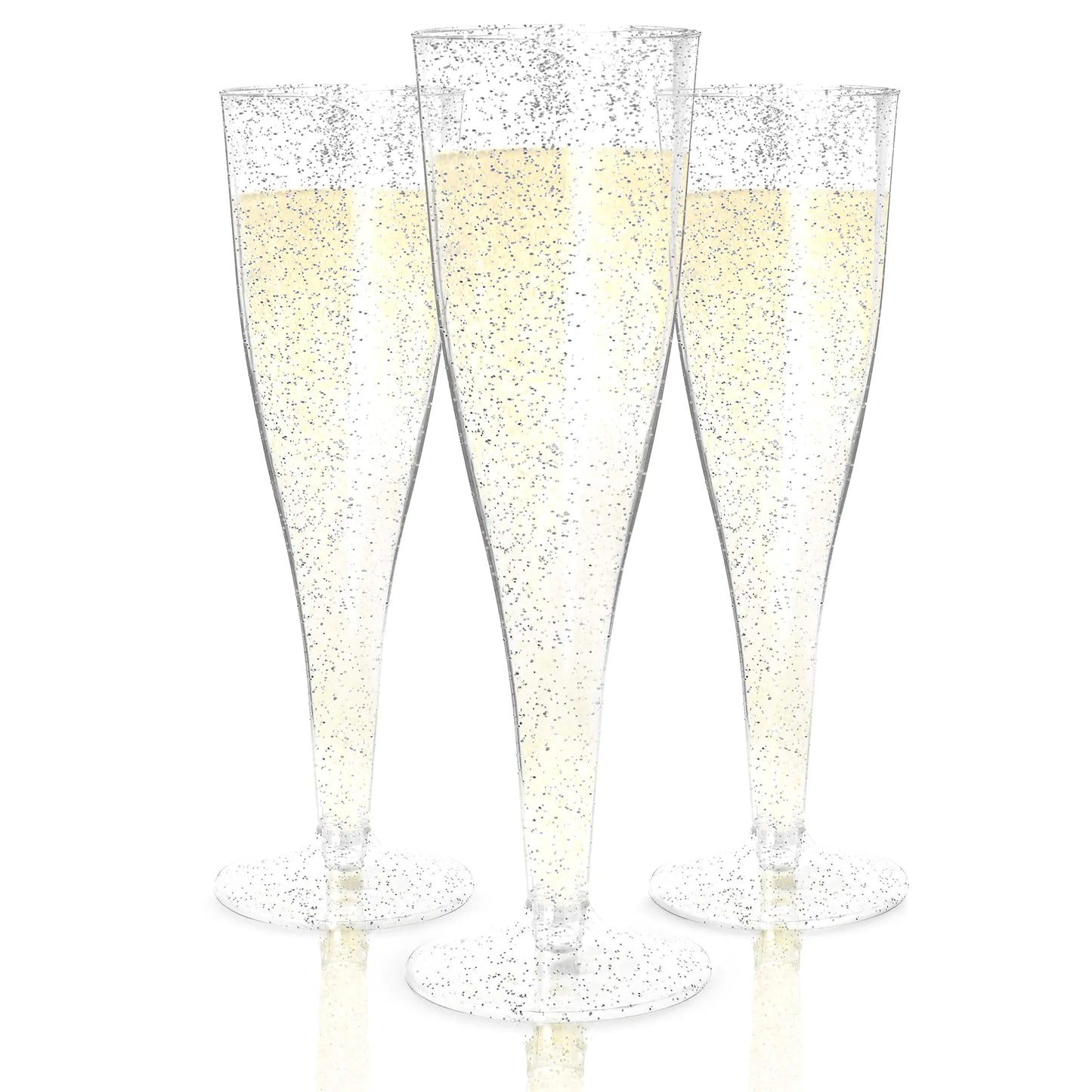 Elegant Glitter Champagne Flutes – 24 Pack Disposable Plastic Drinkware