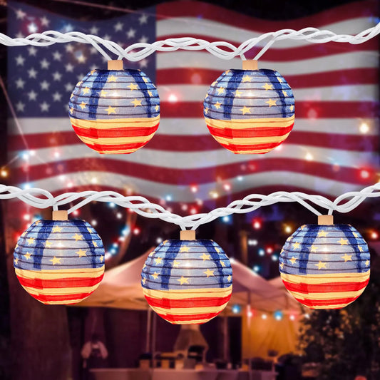 Patriotic Lantern String Lights – Red, White & Blue Flag Lanterns