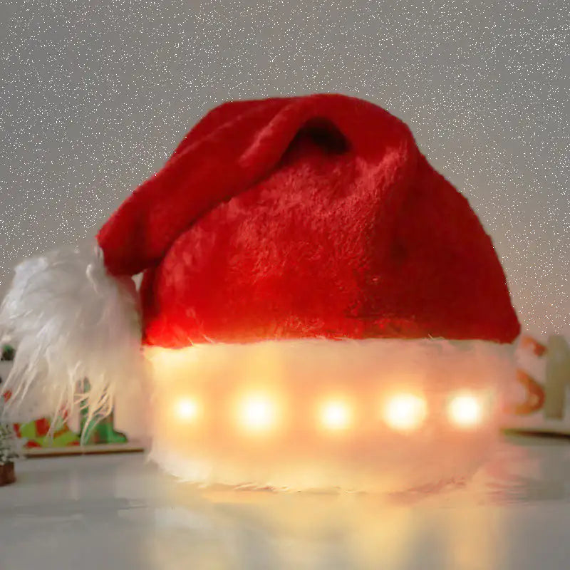 Light-Up Plush Santa Hat – LED Christmas Party Hat with Twinkling Lights
