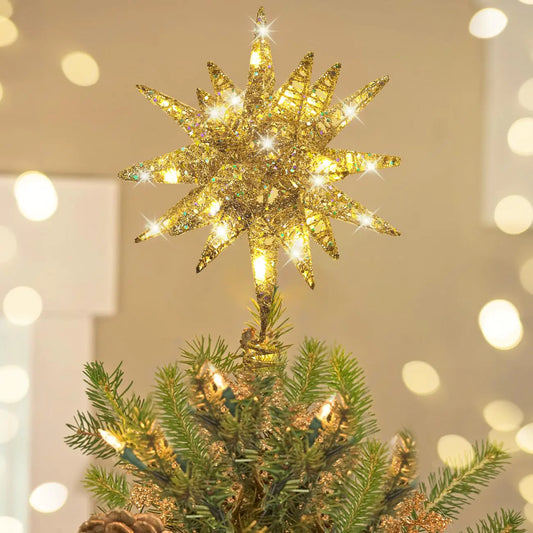 Luxspire 3D Christmas Tree Topper – Glitter Star with Lights & Timer