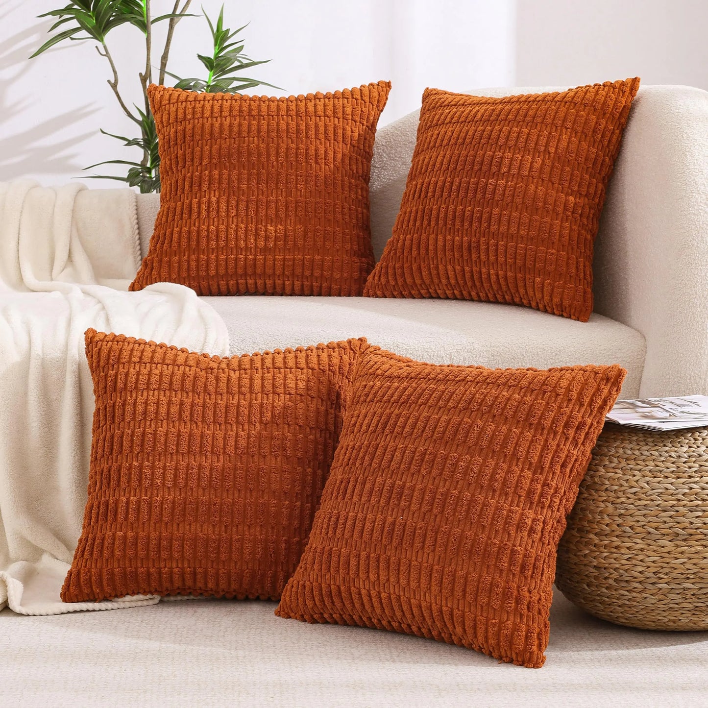 4PC Rust Corduroy Pillow Covers (18x18”)