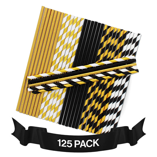 Black and Gold Striped Paper Cocktail Straws – Elegant Party Decor