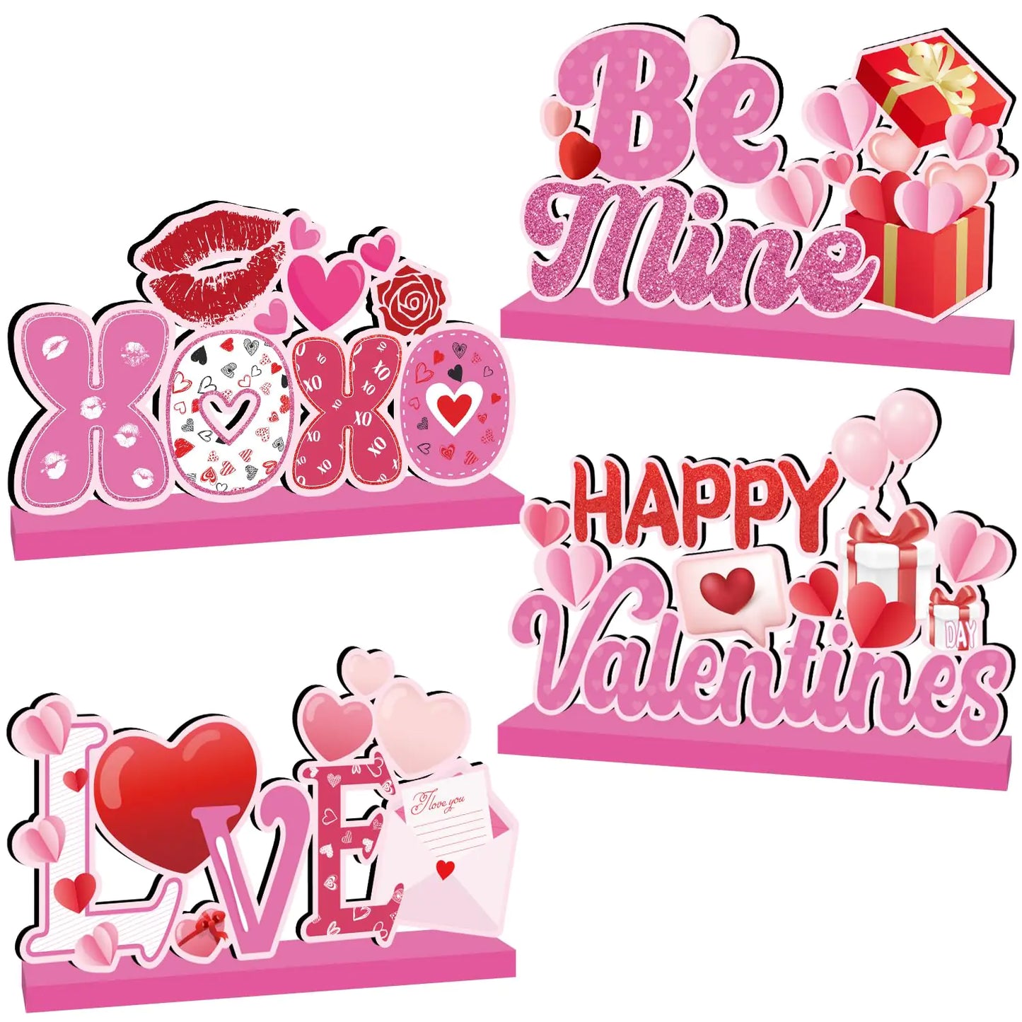 4Pcs Valentine's Day Wooden Table Centerpieces – LOVE Themed Décor Set