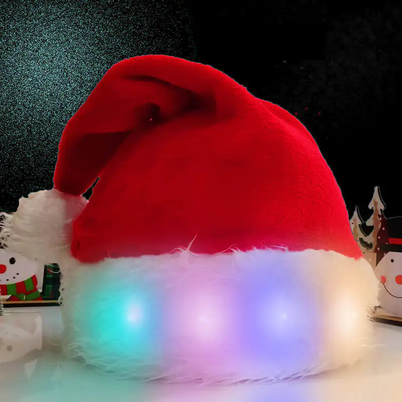 Light-Up Plush Santa Hat – LED Christmas Party Hat with Twinkling Lights