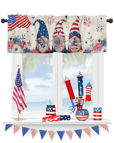 4th of July Patriotic Gnome Valance – Decorative Window Treatment