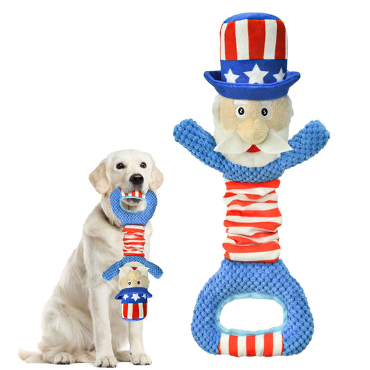 4th of July Uncle Sam Dog Toy – Plush Squeaky Tug Toy for All Dogs