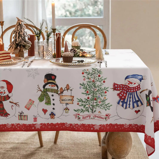 Christmas Tartan Tablecloth – Red & Green Snowman Pattern