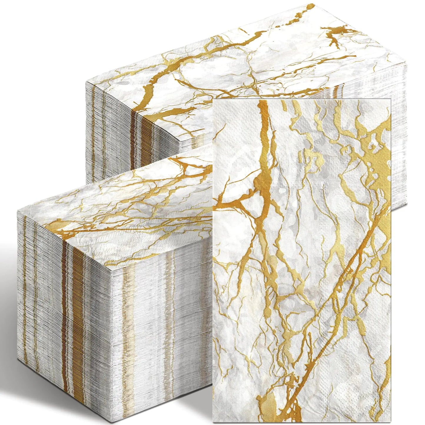 200PCS Marble Disposable Hand Towels – White & Gold